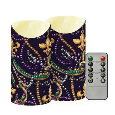 Imagem de Wassud Pacote com 2 velas sem chama com estampa de joias de carnaval grafite com controle remoto, velas realistas cintilantes com temporizador, velas decorativas para Natal, casamento, festa