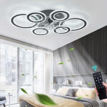 Imagem de Luminária de teto moderna com LED, ventilador de teto silencioso, controle remoto, função dimerizável e timer, ideal para quarto, sala de estar e sala de jantar (preta)