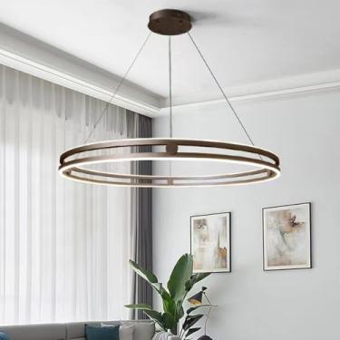 Imagem de Luminária pendente Ring para mesa de jantar, moderna, em metal, com LED, dimerizável, com controle remoto e altura ajustável, ideal para sala de estar, sala de jantar e quarto (cor café, ≤60