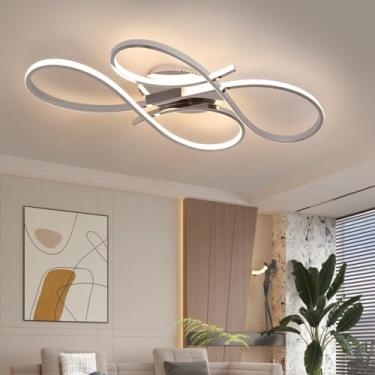 Imagem de Luminária de teto LED moderna para quarto, sala de estar, com intensidade de luz ajustável de 3000K a 6500K, em metal cromado, com controle remoto, estilo lustre para quarto e sala de estar