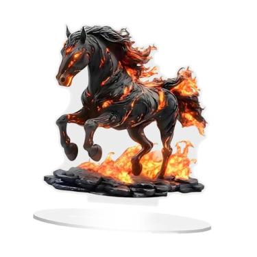 Imagem de Fenteer Ornamento de cavalo em acrílico 2D com suporte, peça única para decoração de mesa ou lareira. Ideal para exibir objetos decorativos, Style F
