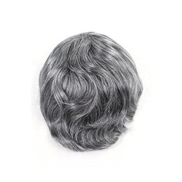 Imagem de Aplique de testa Peruca masculina Wave com cabelo humano natural, sistema capilar topo em monofilamento fino e NPU ao redor