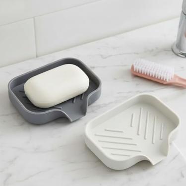 Imagem de 2 peças de suporte de sabão autodrenante, saboneteira de silicone para chuveiro, banheiro, bandeja de sabão antiderrapante para organização de pia de cozinha