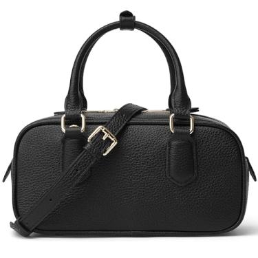 Imagem de DORIS&JACKY Bolsa feminina com alça superior de couro legítimo, bolsas transversais pequenas, bolsas Boston Barrel com alça removível, 1 preto, Small