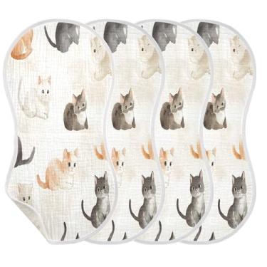 Imagem de STAYTOP 4 peças de panos fofos para arrotos de gato de desenho animado - panos para arrotar para bebês meninos meninas e toalha de recém-nascido, panos grandes absorventes para arrotar