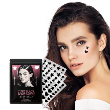 Imagem de 72 Unidades Adesivos Black para Acne Patches Hidrocolloides em Formato de Estrela e Coração Preto Tratamento de Espinhas