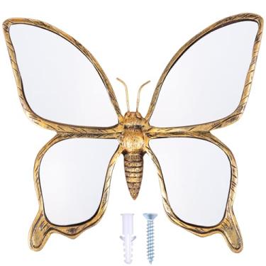 Imagem de Decoração de parede com espelho de libélula, decoração de parede de vidro de borboleta de resina dourada, retro, insetos, animais, besouros, espelhos, borboletas, criativas, decoração de casa, quarto