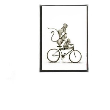 Imagem de Quadro Macaquinhos Na Bicicleta 45X34Cm Vidro Moldura Preta