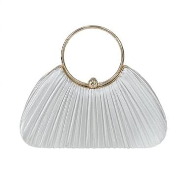 Imagem de Bolsa clutch plissada à noite para mulheres - Bolsa elegante com alça de anel, bolsa de festa formal para gala de formatura de casamento (branca), Branco