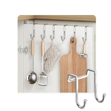 Imagem de 3 ganchos sobre armário, ganchos de cabenit sobre a porta em forma de J, portas de armário multiuso ganchos duplos para pendurar, toalha de cozinha de parede ganchos para armários armário armário