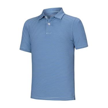Imagem de Willit Camisas polo de golfe para meninos, manga curta, listradas, desempenho juvenil, camisas atléticas, polos de secagem rápida, listras aqua 3T