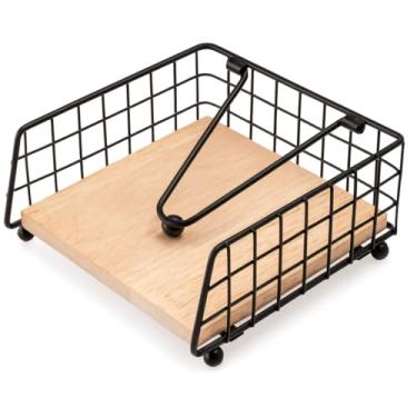 Imagem de Porta Guardanapos Decorativo com Base em Madeira e Estrutura em Metal Estilo Industrial - Ideal para Mesa Posta