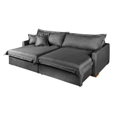 Imagem de Sofá Living Bali 4 Lugares 2,20 Retrátil Almofadas Soltas em Linho (GRAFITE)