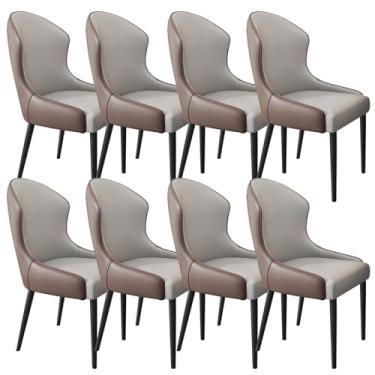 Imagem de RROUAN Conjunto de 8 cadeiras de jantar vintage de cozinha, cadeiras de jantar modernas, estofadas, modernas, sala de jantar, poltronas de jantar com pernas de metal sólido de couro sintético