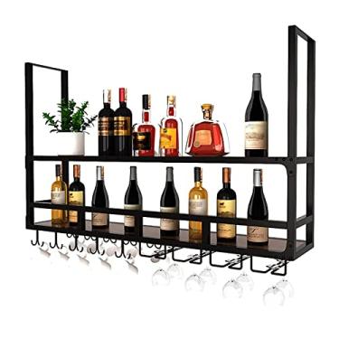 Imagem de Prateleira de teto Suporte de copo de vinho de cabeça para baixo, rack de vidro de vinho pendurado de ferro estilo simples, prateleira de decoração de teto, para bares, restaurantes, cozinhas (preto