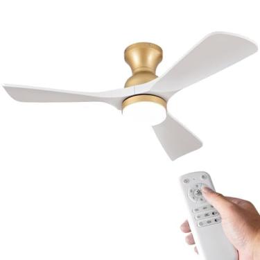 Imagem de OMYU Ventiladores De Teto Com Luzes E Controle Remoto, Ventilador De Teto De Perfil Baixo De 42 Polegadas Com Luz, Montagem Embutida, Ventilador De Teto Branco E Dourado Regulável Para Áreas Interna