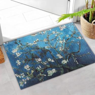 Imagem de Darkyazi Tapete de porta colorido 40,6 cm x 61 cm à prova d'água e resistente a manchas, tapetes de baixo perfil, tapete antiderrapante de PVC para entrada externa/interna/cozinha (flor de ameixa)