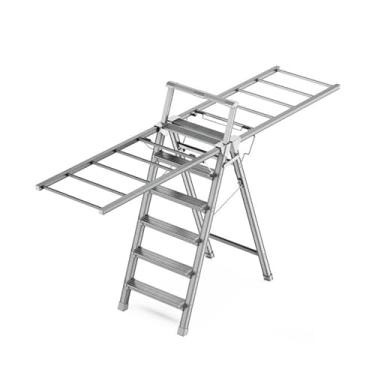 Imagem de Escada de ar de roupas de liga de alumínio Airer multifuncional duplo uso espinha de peixe escada doméstica dobrável engrossada roupa airer (cor: B-6 escada de degrau)