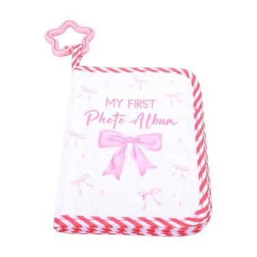 Imagem de Yosoo Álbum de Fotos Macio para Bebês, Tecido de Poliéster Com Tema de Laço Rosa, Livro de Imagens para Bebês Com Espelho de Segurança, Contém 17 Fotos 4 X 6 Polegadas