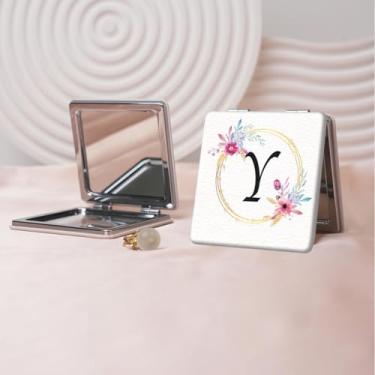 Imagem de Espelho de maquiagem portátil Flower Alphabet Series, mini espelho portátil dobrável, espelho de contorno quadrado portátil de dupla face, adequado para todos em qualquer ocasião