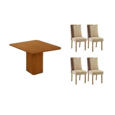 Imagem de Sala Jantar Mesa Maldivas Tampo Curvo 90cm+4 Cadeiras Tilia Madeira Na