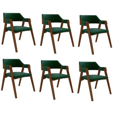 Imagem de Kit 6 Cadeiras Sala de Jantar e Jogos Carteados Madeira Maciça Poker Veludo Verde/Imbuia G42 - Gran Belo