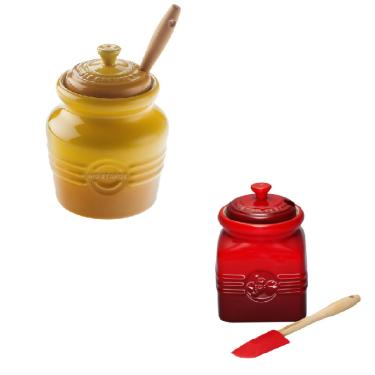 Imagem de KIT LE CREUSET POTE PARA MOSTARDA AMARELO DIJON + POTE PARA GELEIA VERMELHO