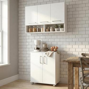 Imagem de Kit Armário Cozinha Balcão 5 Portas Com Nicho Organizador Multiuso Pra