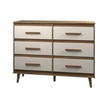 Imagem de Cômoda 6 Gavetas Maya Com Puxadores E Pés Retro Design Moderno Quarto Savana Mobília Decor