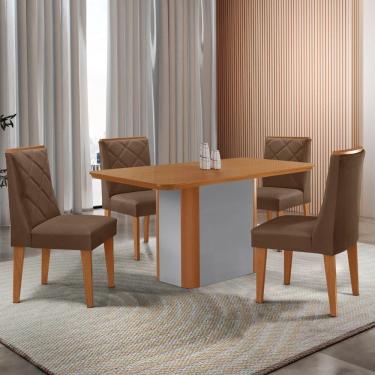 Imagem de Mesa De Jantar Isadora 120 Tampo Mdf Laminado 4 Cadeiras Isadora Veludo Marrom Naturale Off White