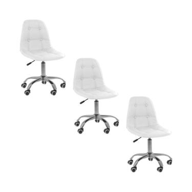 Imagem de Kit 3 Cadeiras Office Eiffel Botonê Ajustável Base Giratória Branco