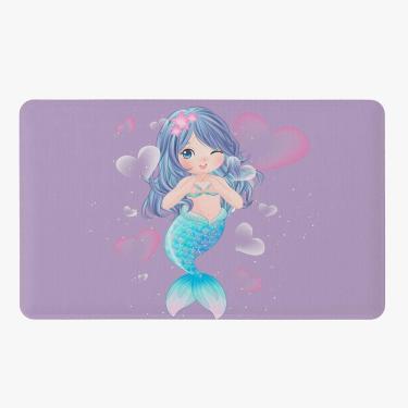 Imagem de Tapete Para Quarto Infantil Estampado Sereia 60cm X 40cm Base Antiderrapante