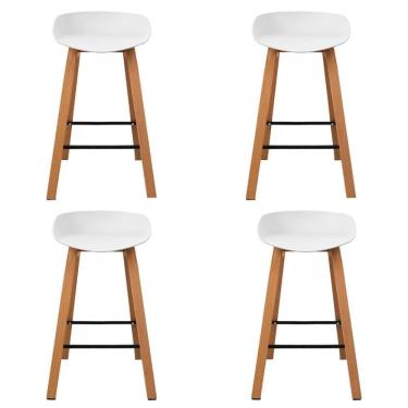 Imagem de Kit 4 Banquetas Toledo Fratini 83 (altura) Revestimento Polipropileno Branca Base Em Aço E Apoio De Pé Preto