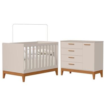 Imagem de Jogo De Quarto Infantil Flip Cômoda 1 Porta E Berço Americano Areia Fosco - Reller Móveis Areia Fosco