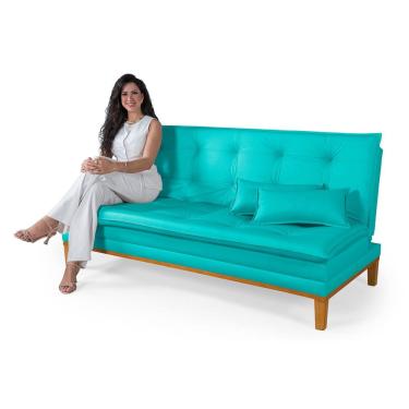 Imagem de Sofá Cama Mobly Estofado em Corino Pés em Madeira Reforçado