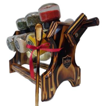 Imagem de Porta temperos em madeira maciça 12 potes + colher dosadora de Tempero