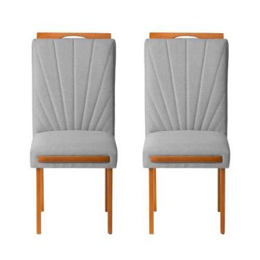 Imagem de Kit 2 Cadeiras Estofadas de Jantar Lótus - MDF em Linho Pés em Madeira