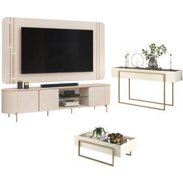 Imagem de Rack Bancada Com Painel Ariana E Aparador Suri Com Mesa De Centro Suri Off White - Dj Móveis