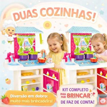 Imagem de Kit 2 Cozinha Infantil Completa 74cm Agua de Verdade Geladeira Fogão G