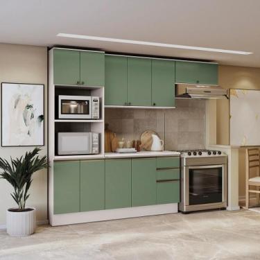 Imagem de Armário de Cozinha Completa 100% MDF 270cm Branco/Verde Celeste Kappes