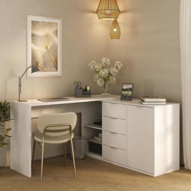 Imagem de Escrivaninha Mesa Escritório Versátil em L ou Extensível 4 Gavetas 1 P