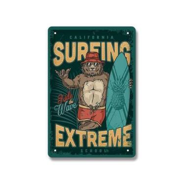 Imagem de Decoração de parede Pintura em ferro California Surfing Bear 20x30cm -