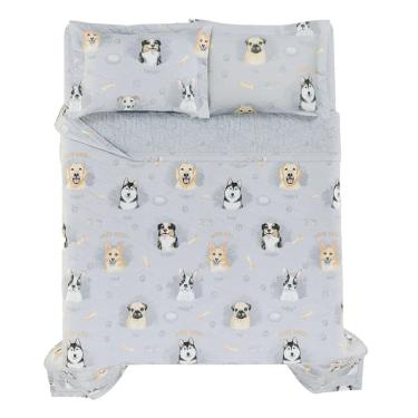 Imagem de Colcha Casal Infantil Dupla Face Alg. 200 Fios Dog Karsten