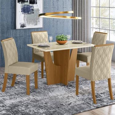 Imagem de Conjunto Sala de Jantar Tampo MDF Canto Reto com Vidro 120 Cm 04 Cadeiras Andressa Henn