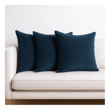 Imagem de 3 Capas Almofadas Veludo Sala Sofa Quarto 45x45 Tons Colorido Cor:Azul