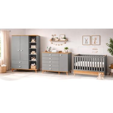 Imagem de Conjunto Quarto Infantil Ternura Bartira Cômoda 5 Gavetas Berço 2 em 1 Guarda-Roupa 2 Portas Colchão Herval Espuma D18