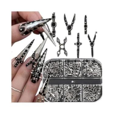 Imagem de Rebites De Unha Punk Dourados, Prateados E Pretos, Tachas De Metal Em 