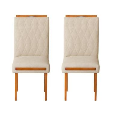 Imagem de Kit 2 Cadeiras Estofadas de Jantar Azaléia - MDF em Linho Pés em Madei