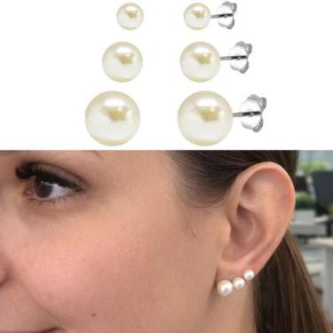 Imagem de Trio Pérola Aço Cirúrgico Antialérgico Mix Kit Brincos p m g - Morgani