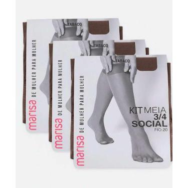 Imagem de Kit 3 Pares Meias 3/4 Feminina Social Fio 20 Marisa Ta-64315, UN, Taba